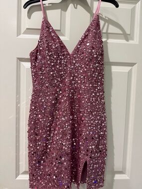 Dear Moon Sparkling Rose-Pink Sequin Mini Dress with V-Neck
